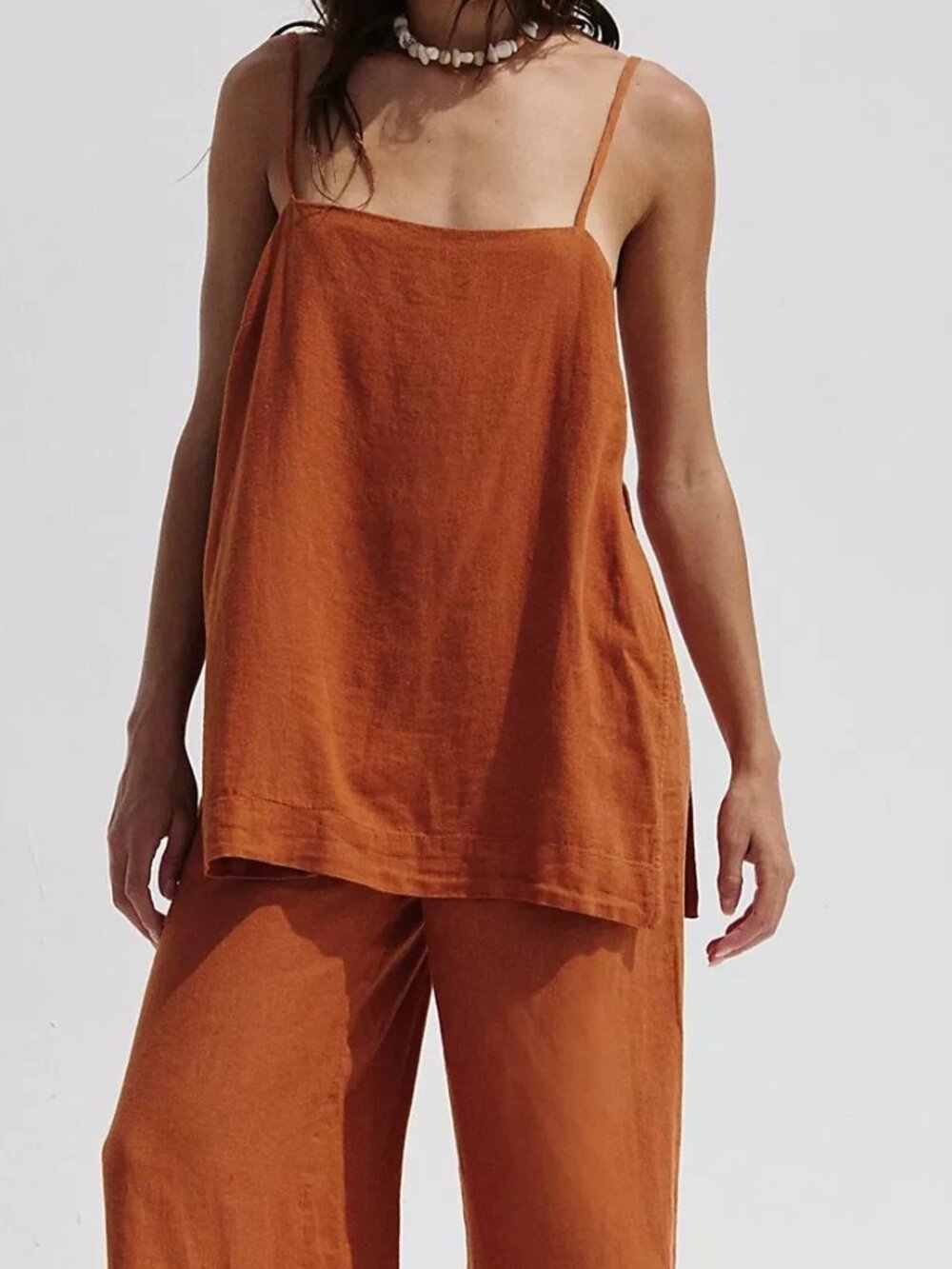 Free People Free-Est Sightseer Linen Tank Tunic Top Sleeveless Breezy M 291061